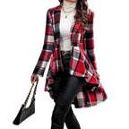 Elegant and Flowing Plaid Jacket with Asymmetric Hem