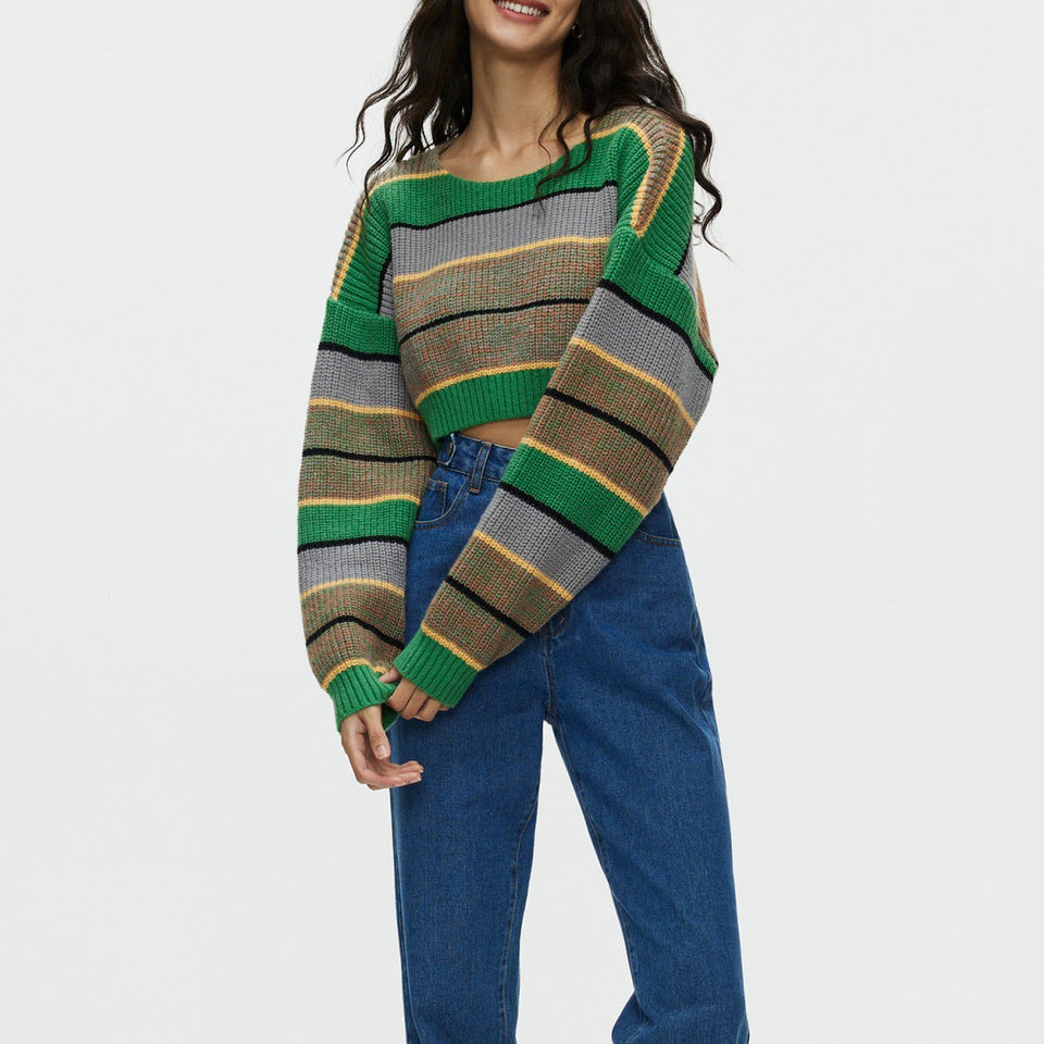 Women's Striped Crop Sweater
