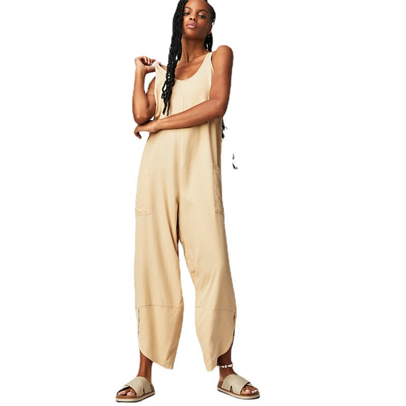 Women's Casual Wide-Leg Jumpsuit with Side Pockets