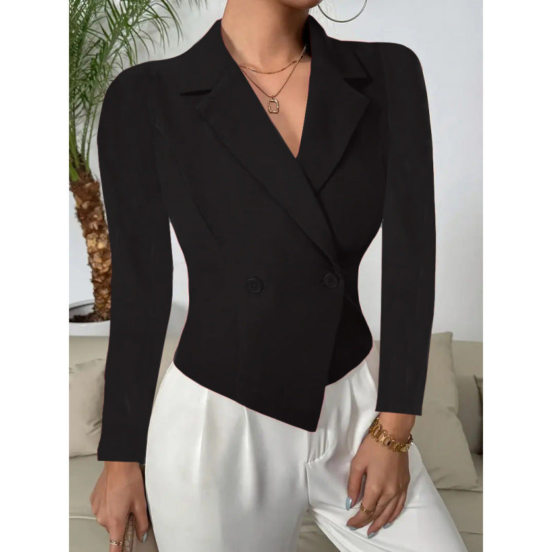 Women's Elegant Double-Breasted Blazer with Curved Hem
