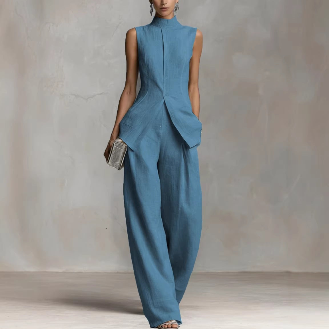 Women's Elegant High-Neck Wide-Leg Jumpsuit