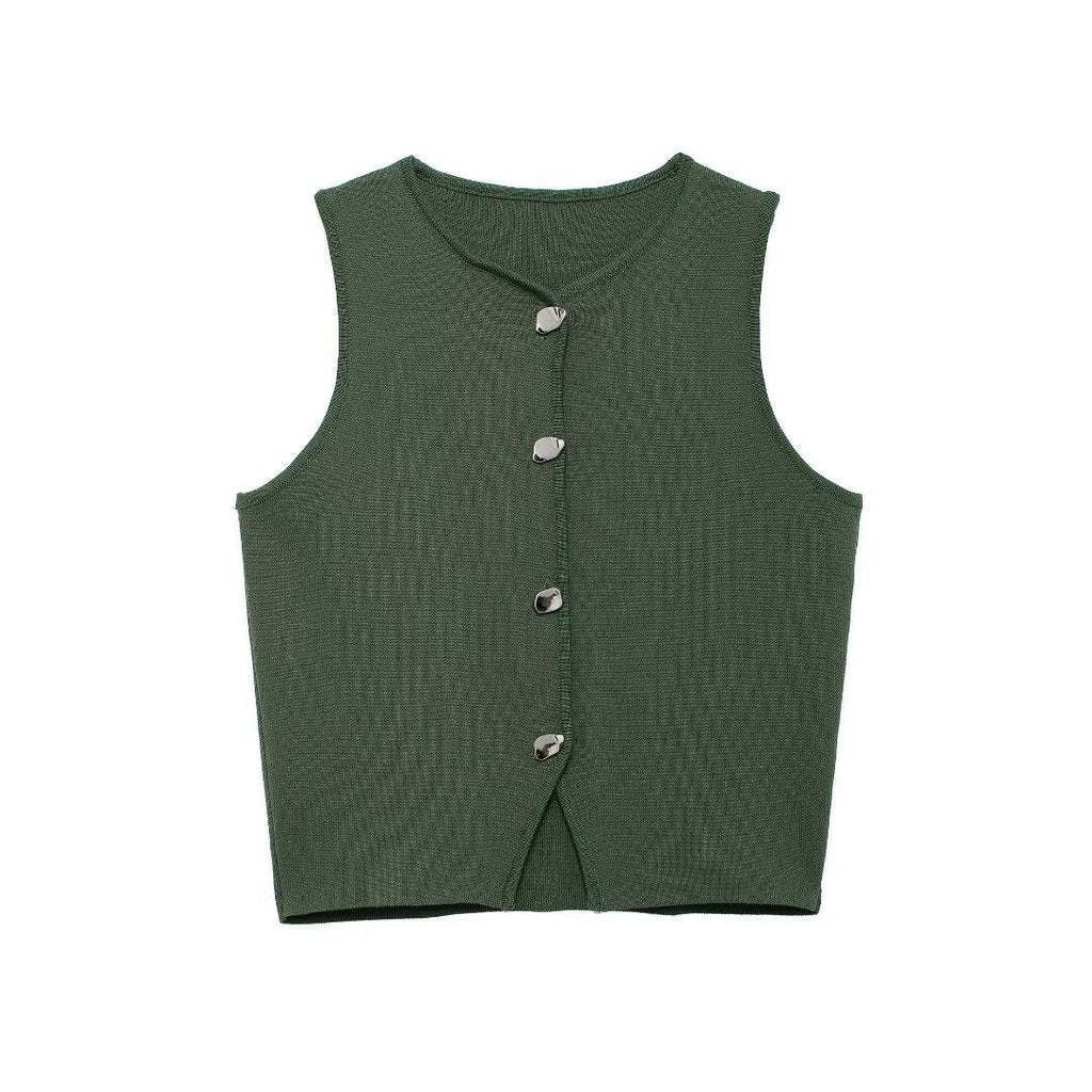 Women's Sleeveless Knit Top with Button Details