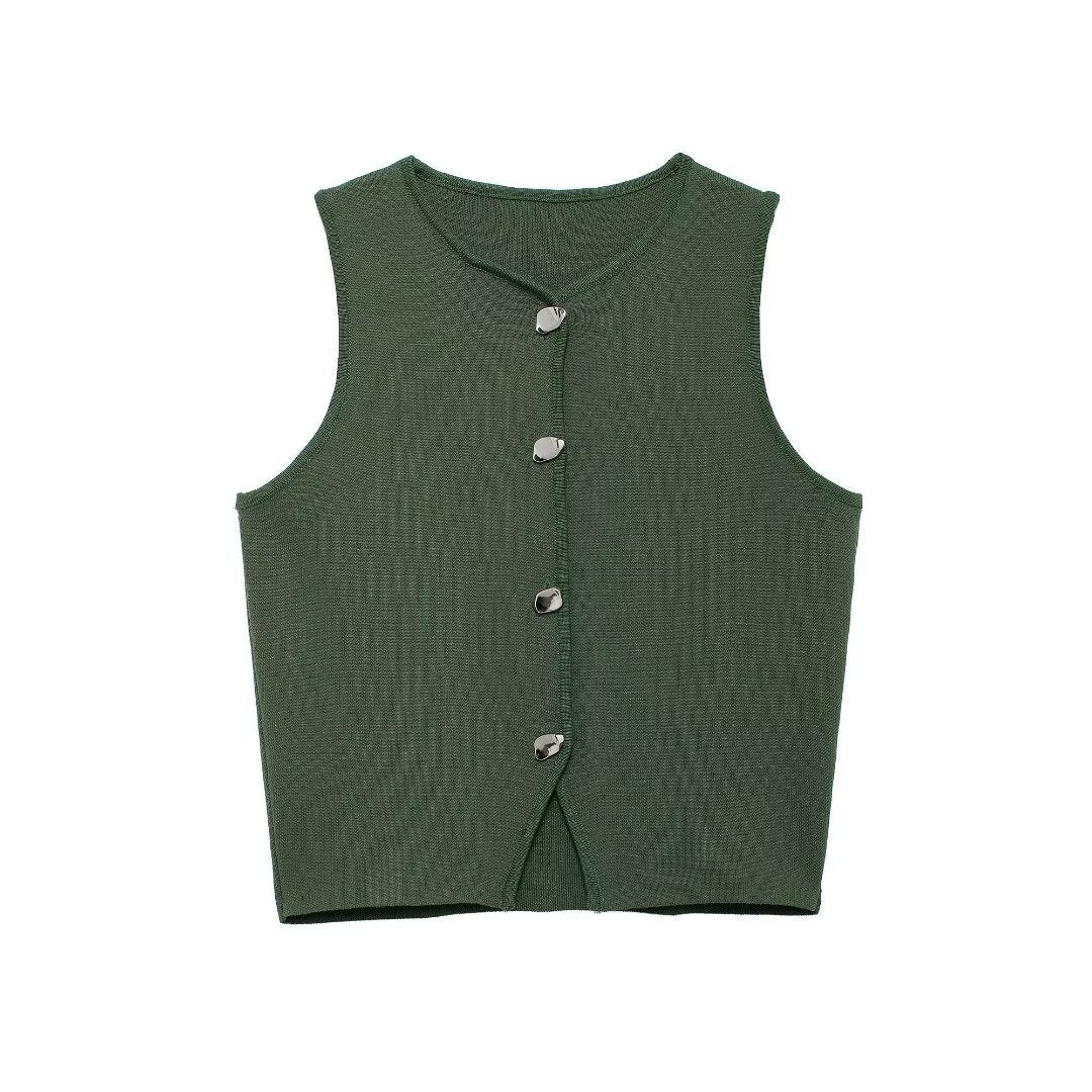 Women's Sleeveless Knit Top with Button Details