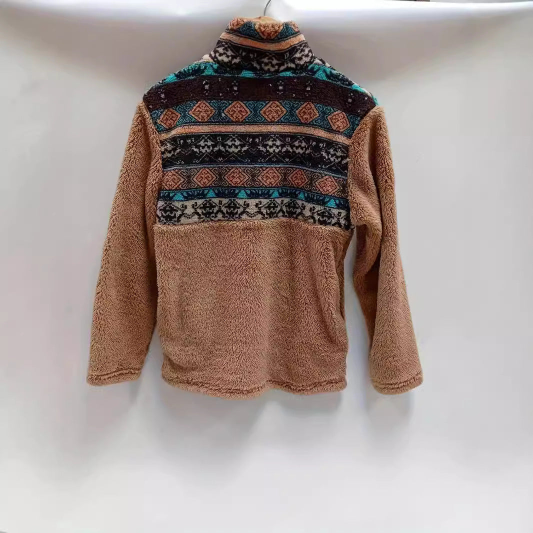 Women's Fleece Pullover with Zipper and Pattern