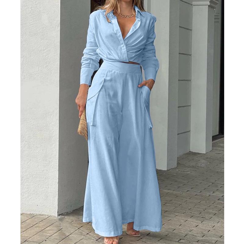 Women's Elegant Two-Piece Set with Crop Top and Palazzo Pants