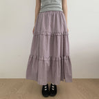 Women's Maxi Skirt with Ruffle and Plaid Pattern
