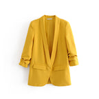 Elegant Women's Blazer with Rolled Sleeves and Pockets