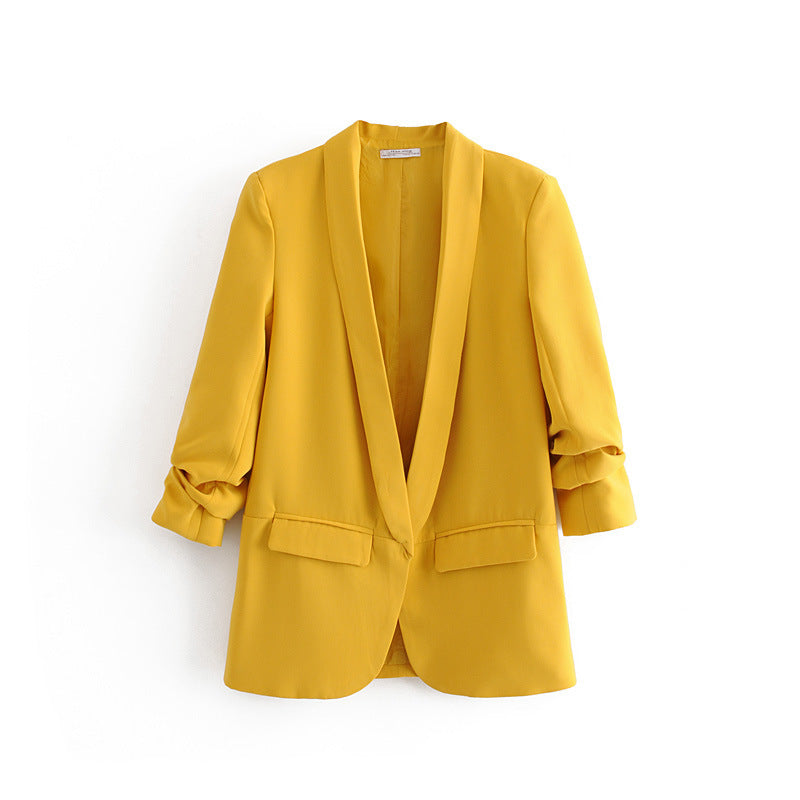 Elegant Women's Blazer with Rolled Sleeves and Pockets