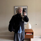 Women's Cozy Wool Jacket with High Collar and Button Details