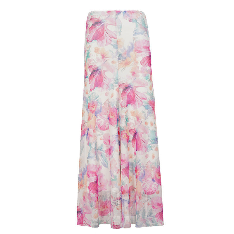 Women's Maxi Skirt with Floral Patterns and Flowing Cut