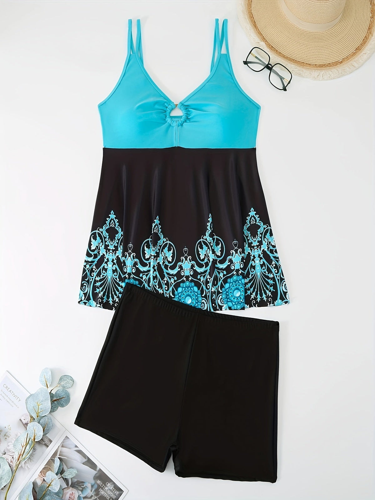 Women's Swimsuit Set with Pattern and Shorts