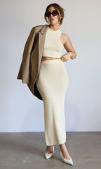 Women's Elegant Knit Crop Top and Maxi Skirt Set