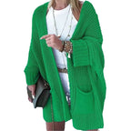Women's Oversized Chunky Knit Cardigan with Wide Shawl Collar and Patch Pockets
