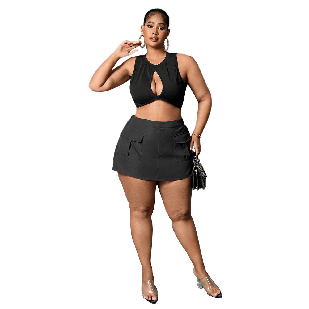 Women's Fashionable Mini Skirt with Practical Front Pockets and Elastic Waistband