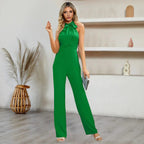 Elegant Women's Halter Neck Jumpsuit with Tie Belt