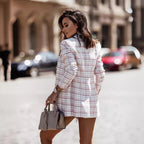 Women's Elegant Plaid Blazer with Double Buttons