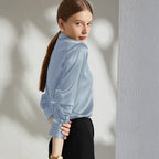 Women's Luxury Satin Blouse with Elegant Collar and Soft Sleeves