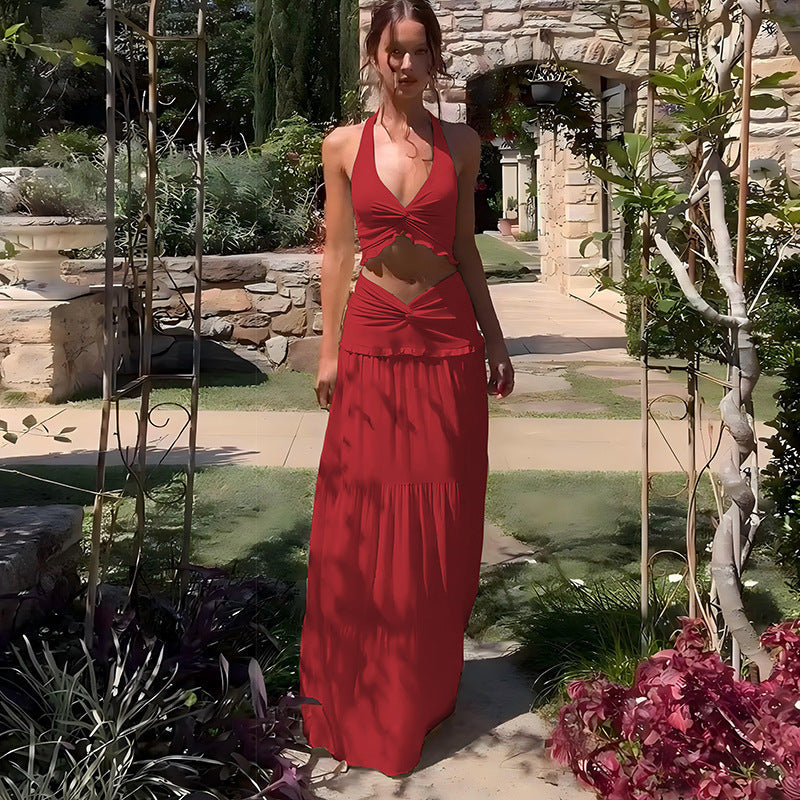 Elegant Two-Piece Maxi Outfit with Sophisticated Wrap Design