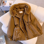 Women's Fashionable Winter Jacket with Detachable Faux Fur Collar and Practical Pockets