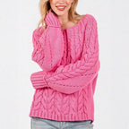 Women's Chunky Knit Sweater with Voluminous Sleeves and Fine Openwork