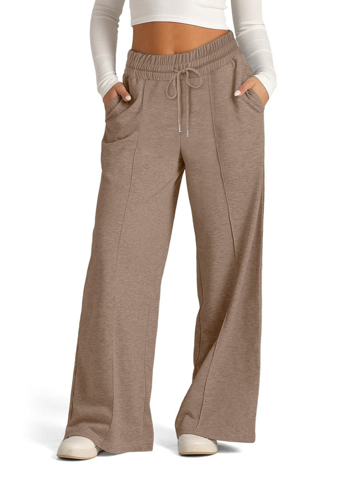Women's Comfortable Wide-Leg Casual Pants with Elastic Waist and Pockets