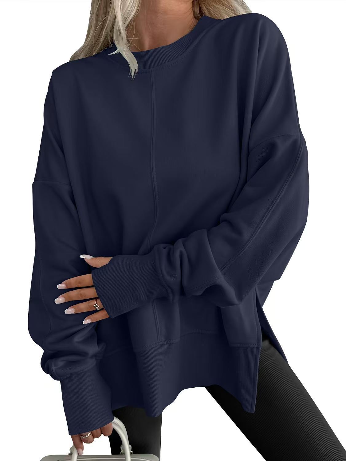 Women's Comfortable Long-Sleeve Sweater with Side Slits