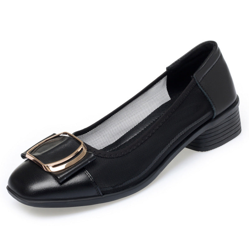 Women's Ballet Flats with Elegant Strap and Sturdy Heel