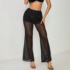 Elegant Sheer Palazzo Pants with Sparkling Accents