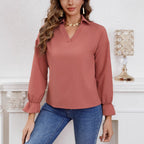 Women's V-Neck Blouse with Ruffle Details