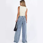 Women's Denim Vest with Innovative Lace-Up Closure and Decorative Details