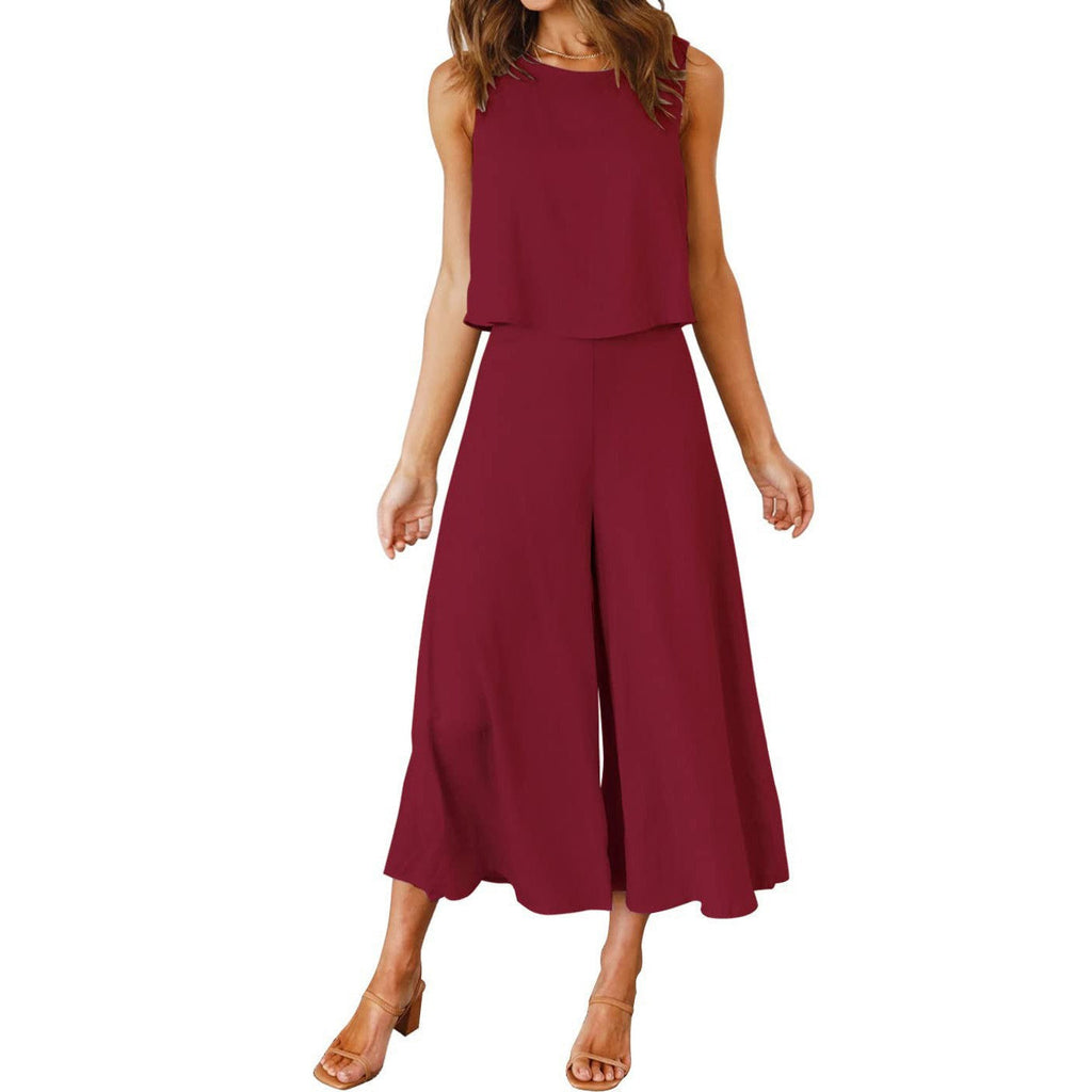 Casual Two-Piece Set with Flowy Wide-Leg Cut and Lightweight Top