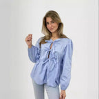 Women's Blouse with Ruffle Sleeves and Tie