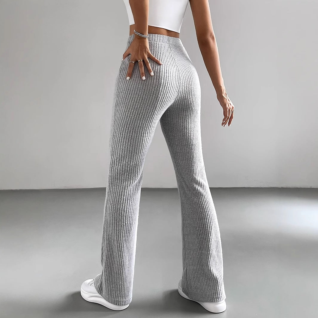 Women's Comfortable Wide-Leg Ribbed Pants with High Waist