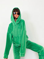 Women's Comfortable Velour Sweat Suit with Hood and Elastic Waistband