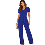 Elegant Women's Jumpsuit with Waist Belt and Puff Sleeves