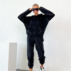 Women's Comfortable Velour Sweat Suit with Hood and Elastic Waistband
