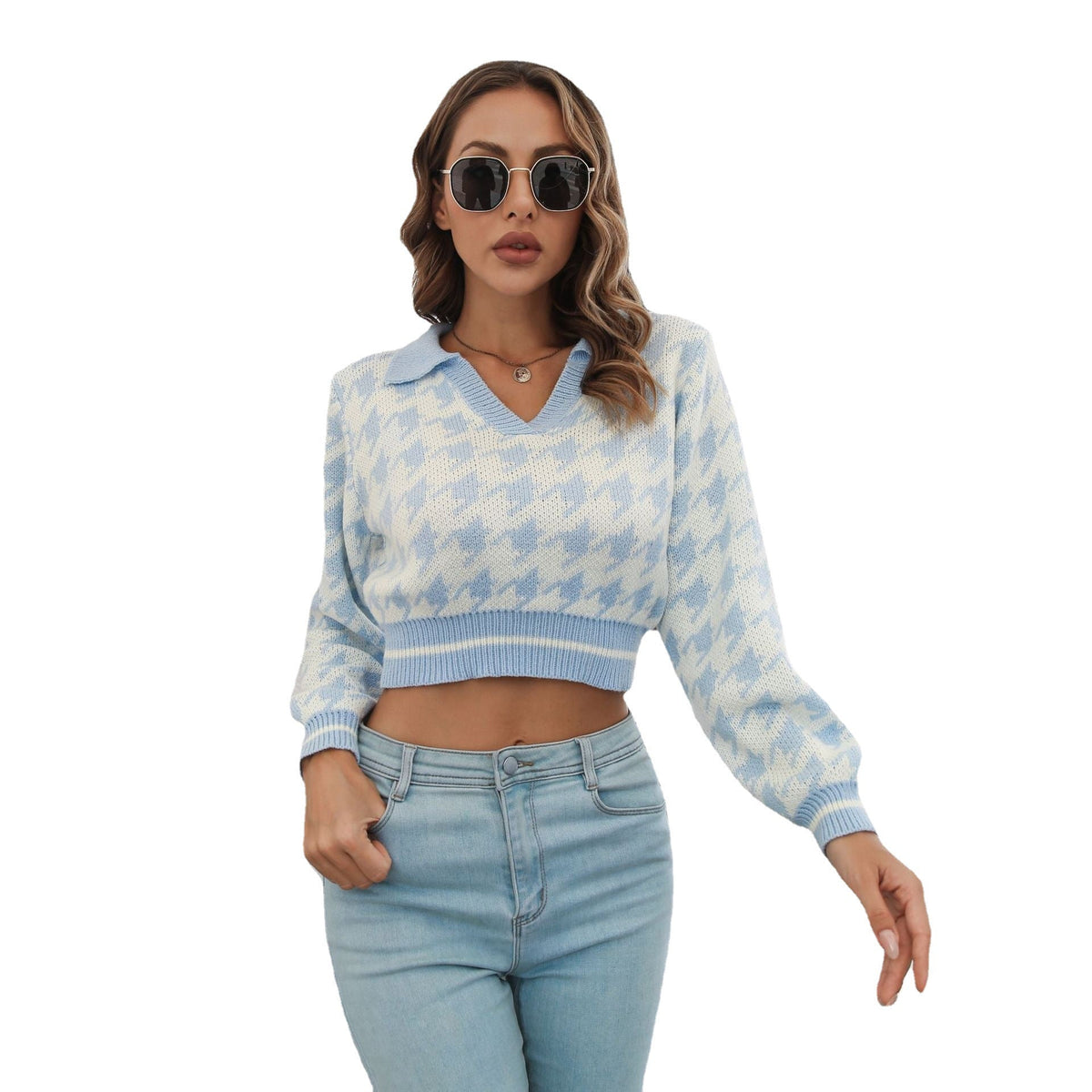 Women's Argyle Cropped Sweater