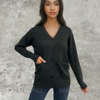 Women's Elegant Cardigan with Pockets and Button Placket