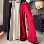 Women's Elegant Wide-Leg Trousers with Fringe