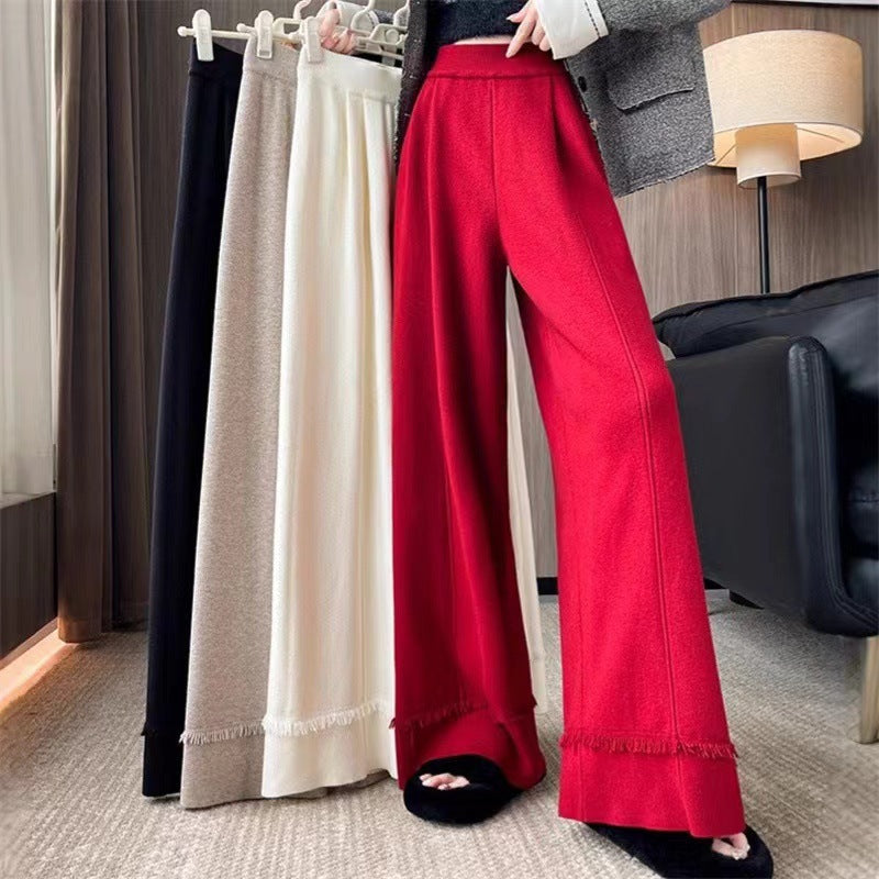 Women's Elegant Wide-Leg Trousers with Fringe
