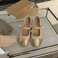 Women's Ballet Flats with Decorative Chain Strap and Pearl Accent