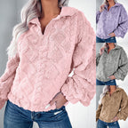 Women's Fleece Sweater with Half-Zip and Textured Design