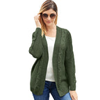 Women's Chunky Knit Cardigan with Creative Cable Patterns and Casual Fit