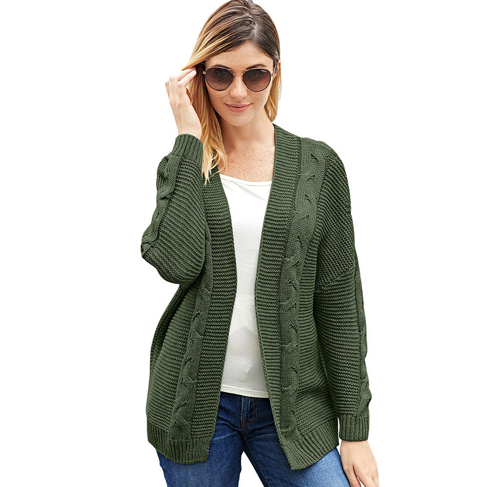 Women's Chunky Knit Cardigan with Creative Cable Patterns and Casual Fit