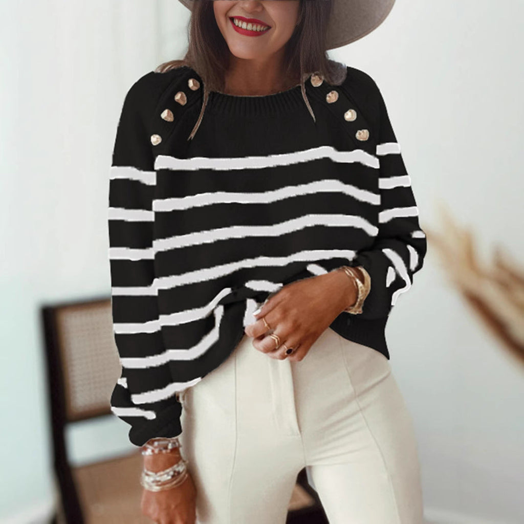 Women's Patterned Sweater with Decorative Buttons
