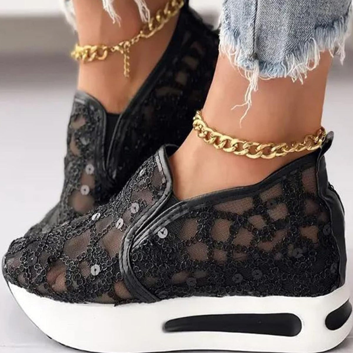 Women's Breathable Slip-On Sneakers with Glitter Pattern
