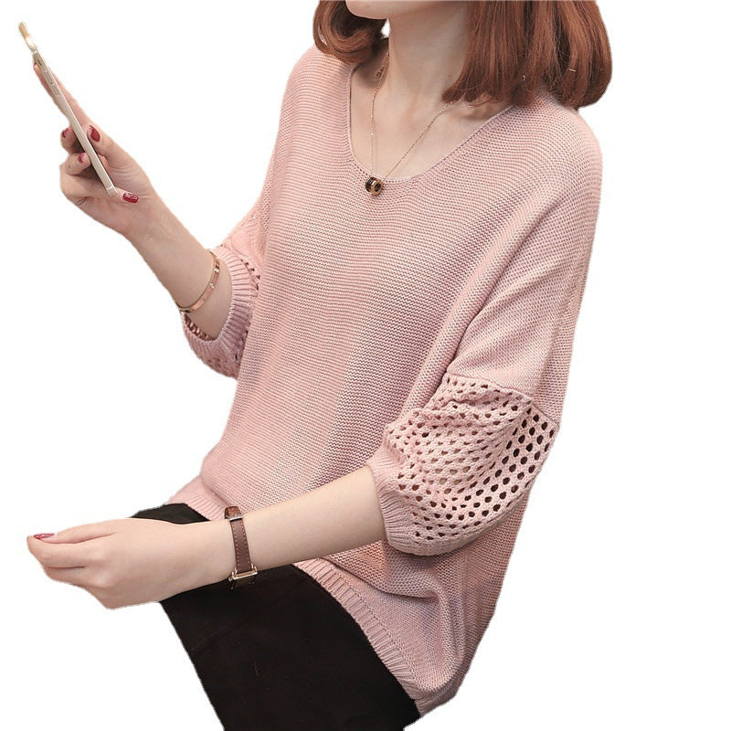 Women's Chunky Knit Sweater with Decorative Cutout Sleeves