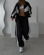 Women's Sporty Two-Piece Set with Track Jacket and Wide Pleated Pants