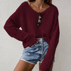 Women's Chunky Knit Sweater with Loose Fit and Wide V-Neck