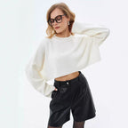 Women's Casual Oversized Crop Sweater with Wide Sleeves